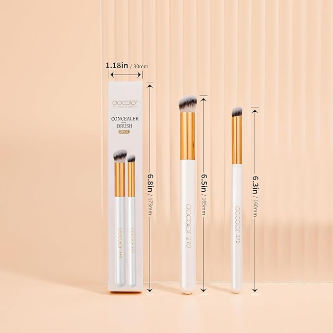 docolor Concealer Brush, 2PCS Angled Concealer Brushes Under Eye Mini Angled Flat Top Kabuki Nose Contour Brush for Concealing Blending Setting