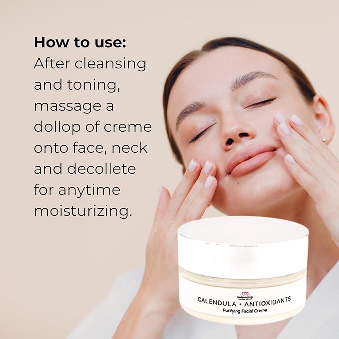 Calendula + Antioxidants Facial Crème – Natural Moisturizer with Vitamin C, Blueberry, Cranberry & Neem – Lightweight, Non-Comedogenic, Vegan – 2 oz