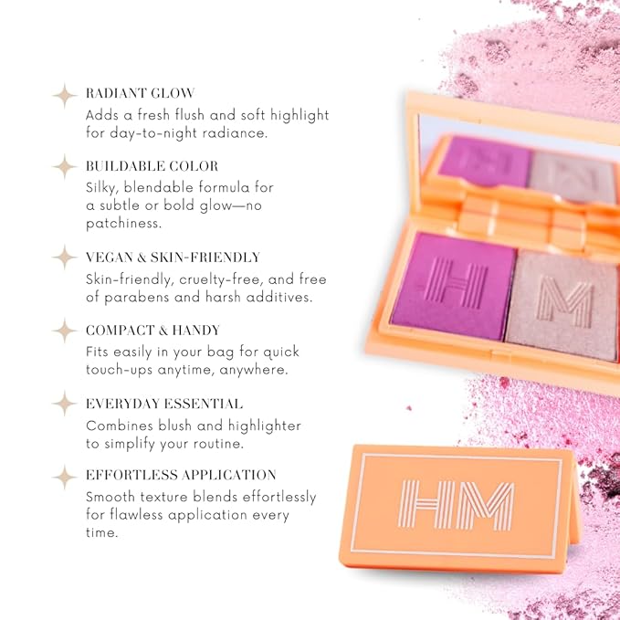 Mini Blush + Brighten Highlighter Duo, Lightweight Blendable Shimmer Blush, High Pigmented Makeup Powder Palettes, Cruelty Free - #Blessed