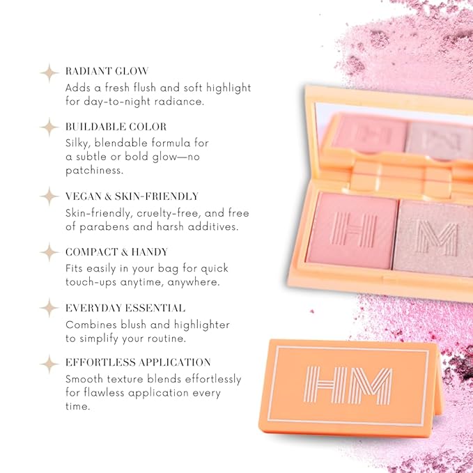 Mini Blush + Brighten Highlighter Duo, Lightweight Blendable Shimmer Blush, High Pigmented Makeup Powder Palettes, Cruelty Free - Just Keep Winning