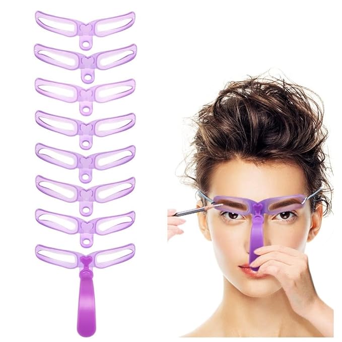 Beginner-Friendly Eyebrow Stencils, Eyebrow Templates, Eyebrow Shaping Kit - 8-Piece Washable Eyebrow Stencil Set, Multiple Brow Shapes + Non-Slip Handle + Adjustable Strap - Reusable