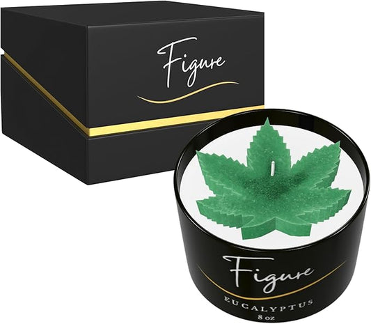 Weed Leaf Eucalyptus Scented Candle | All Natural for Cannabis Lovers | Hand-Poured Aromatherapy | Organic Soy & Beeswax Blend | 100% Beeswax Wick | Essential Oils | Gift Box Included
