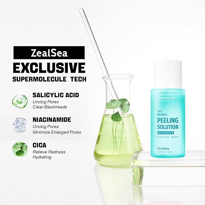 Salicylic Acid Toner, Blackhead Remover, BHA Liquid Exfoliant (CICA, 3.38OZ, Travel Size), ZealSea Pore Minimizer for Face, Gentle Alcohol Free BHA Toner for All Skin with Niacinamide, Redness Relief