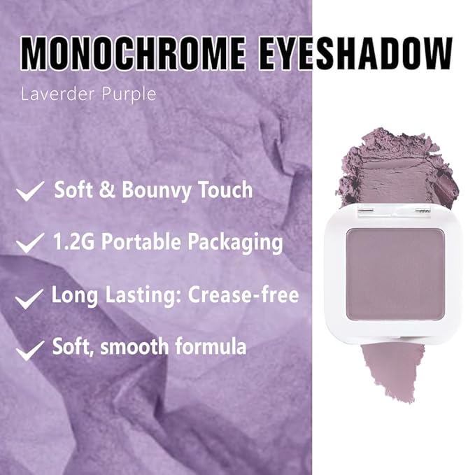 evpct Lavender Purple Matte Single Eye Shadow Palette Makeup for Older Women, Pale Lavender Natural Pressed Eyeshadow Palette for Eyes, High Pigment Longwear Mini Monochrome Eyeshadow Sombra Para Ojos