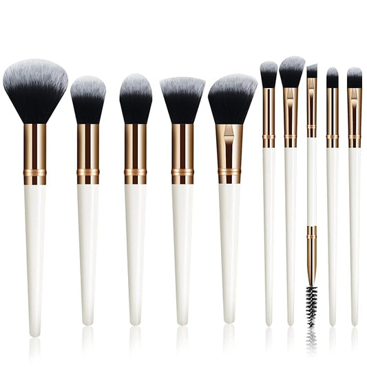 Makeup Brush Set, Premium Synthetic 10 PCS Makeup Brushes, Travel Makeup Brush Set with Soft Hairs, Makeup Brushes Set Professional for Blush, Eyeliner, Eyeshadow, Concealer, and Foundation (White)