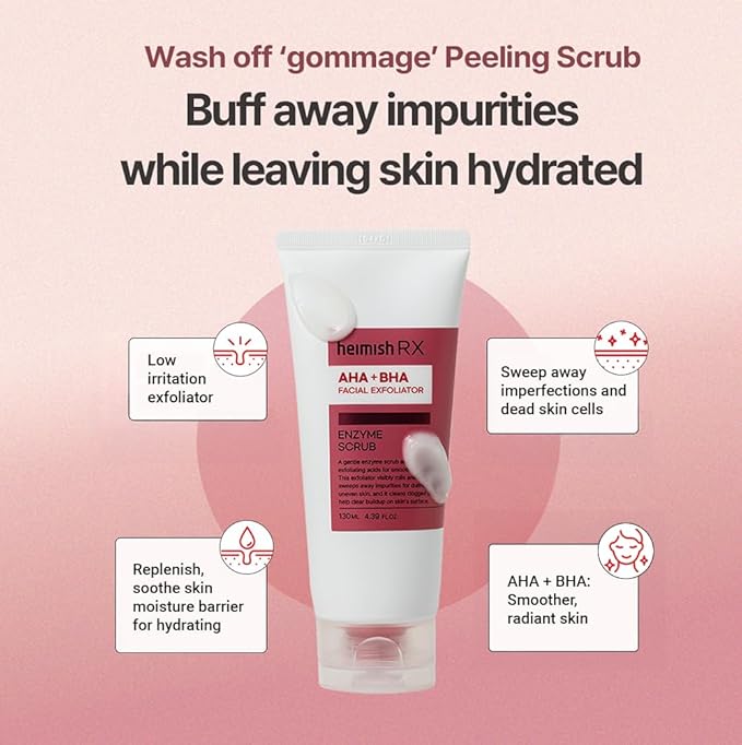 HEIMISH RX AHA BHA Enzyme Scrub - Facial Exfoliating Scrub, Chemical Exfoliant, Gentle Exfoliator for face with Salicylic Acid, For All Skin Types, Skin Texture Improvement, 130ml (4.39 fl.oz)