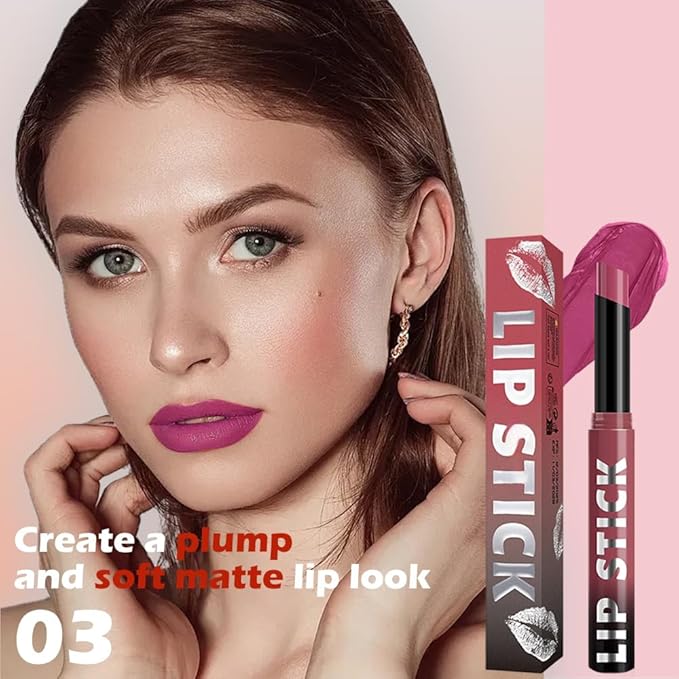 Purple Matte Lipstick for Women, Long Lasting Waterproof Transfer-Proof Vegan, 24 Hours Moisturizing Glossy Shine Lip Gloss, Lipstick Palette Beauty Products Makeup All-Day Formula A03#