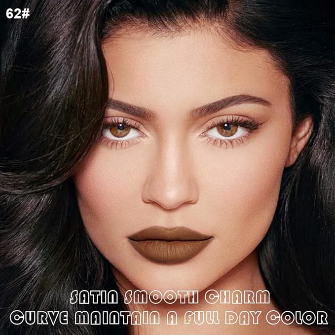 2Pcs Caramel Brown Matte Lip Liner and Lipstick Makeup Set, Matt nude brown Lip Stain Lip Gloss Matt Liquid Lipstick 24H Long Lasting lapiz labiales mate 24 horas originales larga duracion (62#)