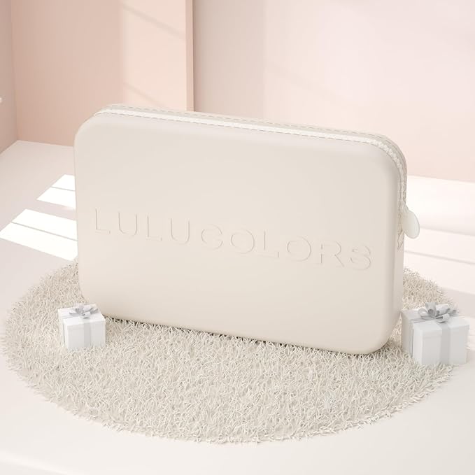 LULUCOLORS-Dual-Ended Makeup Brush Set with Sponge & Travel Case-13 Kinds of Multi-Functional Brushes for Face & Eyes – Soft Bristles, Easy Travel Brush Set (Cream White)