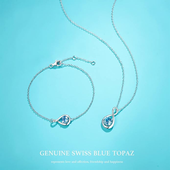 FANCIME Birthstone Necklaces for Women Fine Jewelry Sterling Silver Dainty Infinity Pendant Anniversary Birthday Christmas Gifts for Her Wife Mom Lady Daughter, Chain 16"+2" Extend