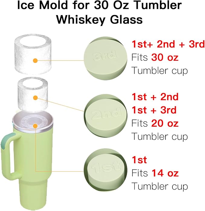 Ice Cube Tray for Tumbler Cup 30Oz-40Oz, 3 Pcs Silicone Cylinder Ice Mold with Lid and Bin for Freezer, Easy Fill and Release Ice Maker for Whiskey, Cocktail BPA-Free