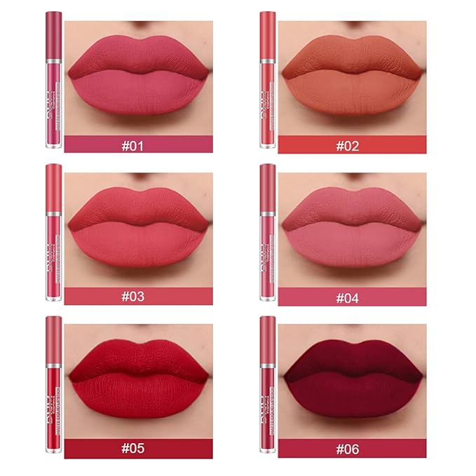 evpct 6Pcs Matte Liquid Lipstick Set Lip Stain Makeup Kit 24 Hour Long Lasting Waterproof Dark Red Stay on Lipsticks Set for Women Matt Lippies labiales larga duracion 24 C-01