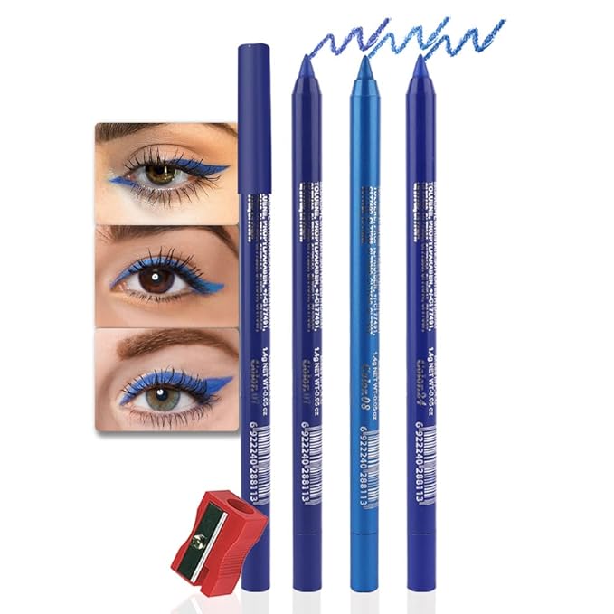 evpct 3Pcs Shimmer Royal Blue & Dark Blue & Royal Blue Gel Glitter Eyeliner Pencils Set for Women Waterproof Smudge Proof lapiz de ojos delineador de ojos contra el agua Eye Liner Makeup 07 08 24