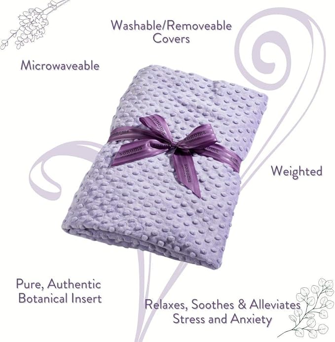Sonoma Lavender Aromatherapy Spa Blanket Filled with Lavender Flowers and Flaxseed, Hot/Cold Microwaveable Heated Blanket for Soothing Muscles with Removable Washable Cover (44" x 18", Lilac Dot)