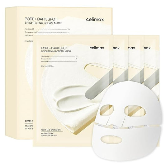 celimax Pore+Dark Spot Brightening Cream Mask 4EA | Non-Sticky Sheet for Enlarged Pores with Niacinamide, Tranexamic Acid, Non-Irritating, Hydrating, Hyperpigmentation, Korean Facial Mask