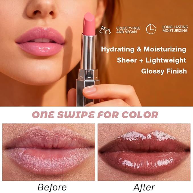 Kaely Honey Lipstick Tinted Lip Balm, Hydrating Shine Lipstick for Women Dry Lips, Moisturizing Nourishing Glossy Lip Gloss Stain Makeup, Sheer Lightweight, Vegan & Cruelty-Free, 00