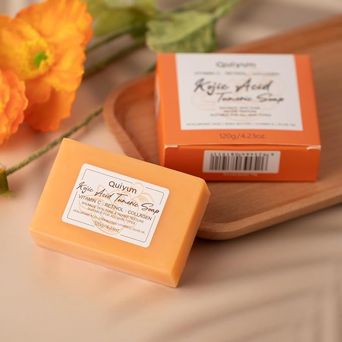 Kojic Acid Turmeric Soap, Dark Spot Remover for Face, Skin Care Sets, Facial Skin Care Products, Even Skin Tone, Moisturizing & Nourishing, 3 Pack+ African Net Sponge