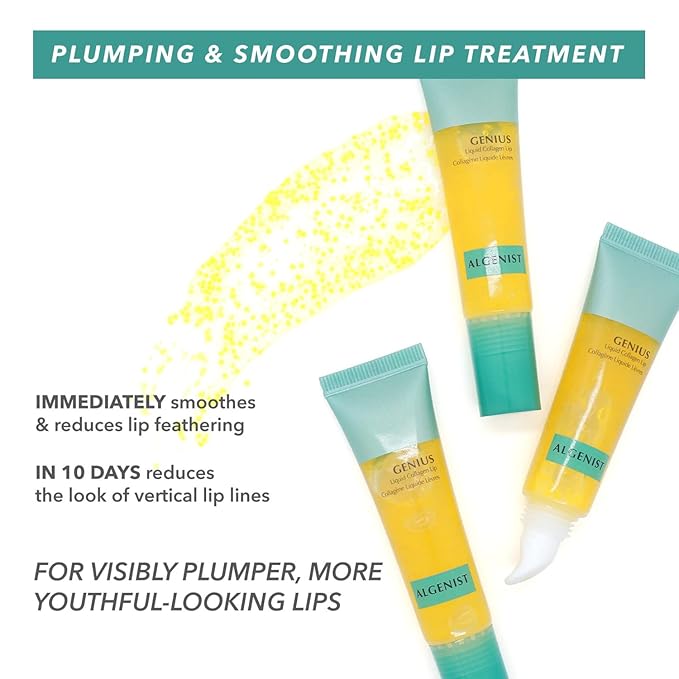 Algenist GENIUS Liquid Collagen Lip - Active Collagen Lip Treatment for Visibly Smoother Lips - Non-Comedogenic & Hypoallergenic Skincare (15ml)
