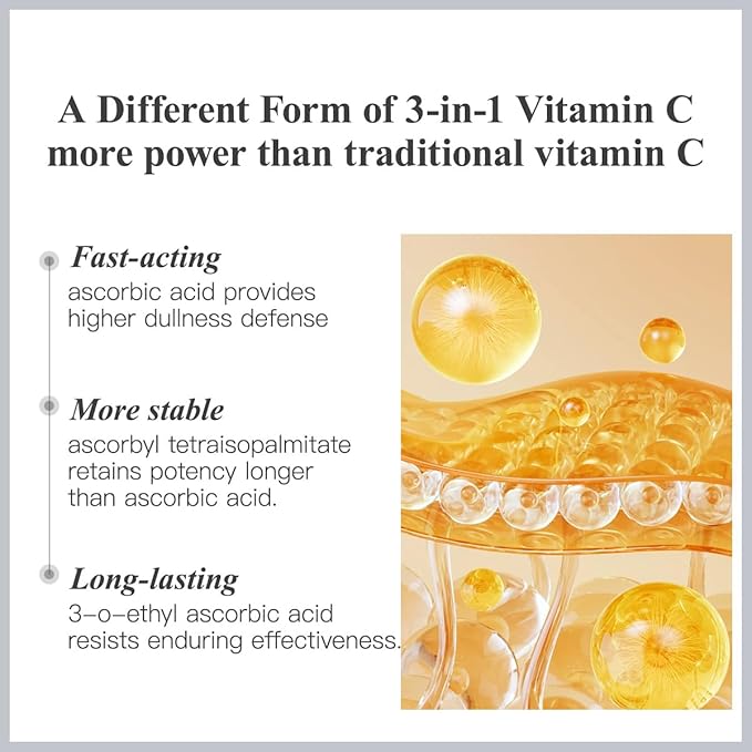 HKH Triple Vitamin C Dark Spots Correction Capsules Serum For Face,Camellia VE Anti-Aging Essence For Women Camellia Niacinamide serum For Women To Tighten Sagging Skin And Reduce Fine Lines