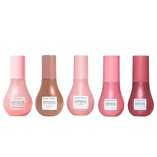 Glow Recipe Glow Hues Collection Kit - Niacinimide Dewy Flush Watermelon & Berry Tinted Serum (15 ml/ea), Hue Drops Rosy Glow & Sun Glow Serum (40 ml/ea), Watermelon Niacinamide Dew Drops (40 ml)