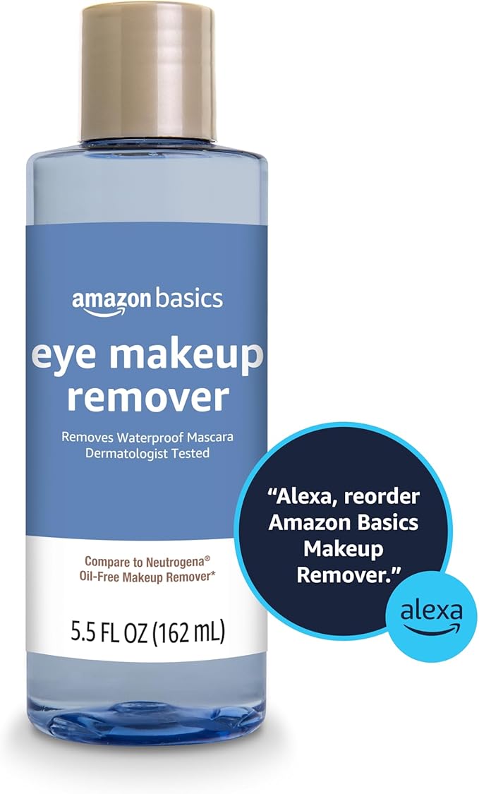 Amazon Basics Eye Makeup Remover, Removes Waterproof Mascara, Dermatologist Tested, Fragrance Free, 5.5 Fl Oz (Pack of 1)