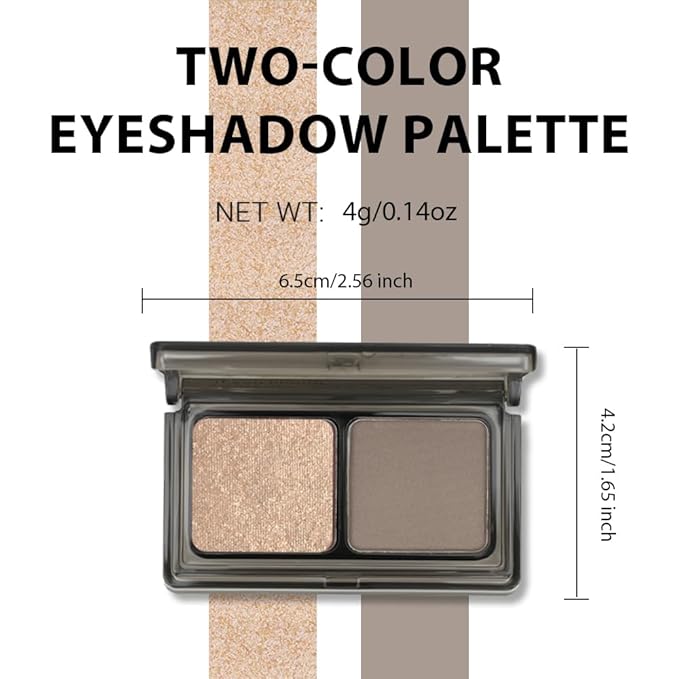 Golden Champagne Shimmer Eyeshadow Matte Brown Double Colors Palette,High Pigment Eye Shadow Powder,Blendable Smooth and Texture Waterproof Smudge-proof Durable Long-lasting Makeup Palette 02#