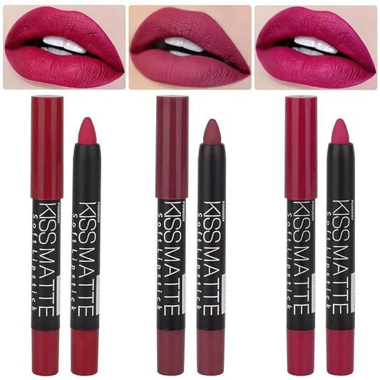 BINGBRUSH 3 Colors Moisture Smooth Longwear Lipstick Pack Set, Matte Color Stick Ultimate Lip Crayon for Makeup Collection - Nourishing Waterproof Velvet (02# 12# 14#)