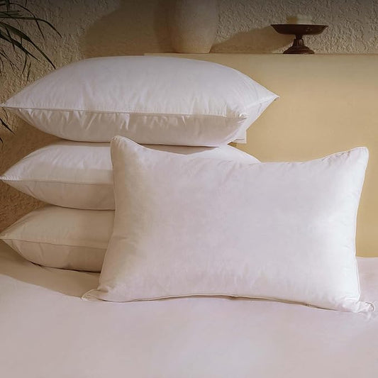 BHZ Goose Down Feather Pillows Standard Size Set of 4 Pack, Luxury Hotel Alternative Collection Bed Pillow for Sleeping Firm Soft Support for Side & Back Sleepers, White