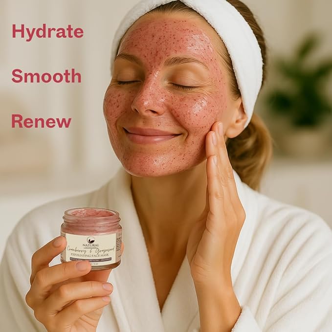 Natural Escapes Cranberry & Grapeseed AHA Exfoliating Clay Face Mask | Hydrating, Resurfacing, Anti-Aging Facial Masque for Fine Lines, Pores & Elasticity