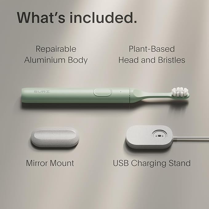 SURI 1.0 Sonic Electric Toothbrush | 1 Month+ Battery | Designed in California | Sustainable Electric Toothbrush for Adults | Travel Toothbrushes | Tooth Brush | Green