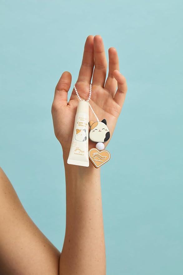 TONYMOLY x Squishmallows Cam the Cat 2-Piece Set – Coconut Milk Hand Cream & Frosted Milk Lip Gloss – Cute Korean Skincare & Beauty Gift for Women & Teens