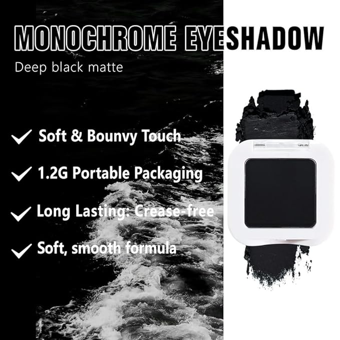 Matte Single Eye Shadow Palette Makeup, Deep Dark Black Monochrome Eyeshadow For Old Women, Mini Single Pressed Pigmented Waterproof Sombras Para Ojos, Vegan, Talc, Paraben&Cruelty Free, 04