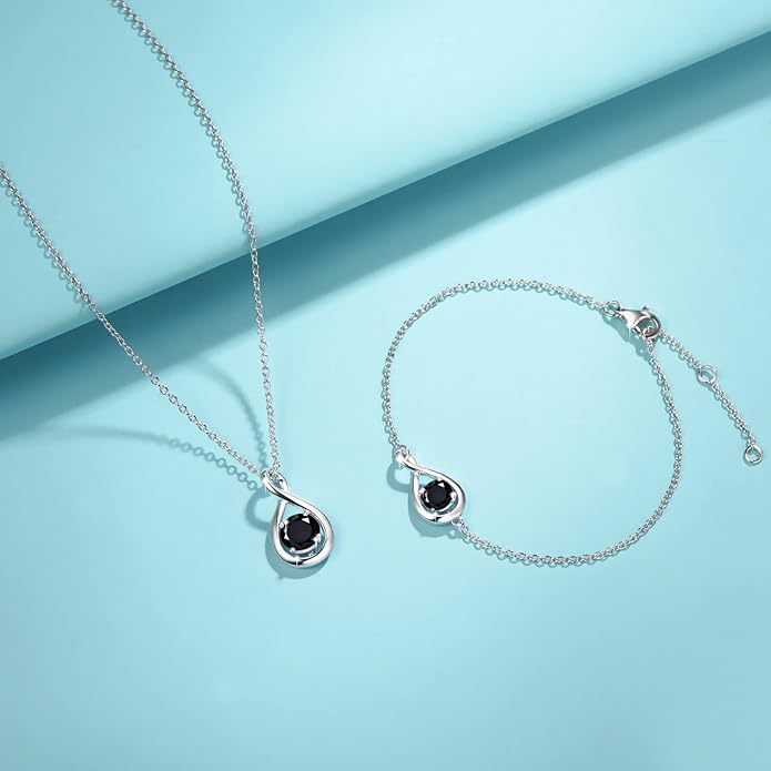 FANCIME Birthstone Necklaces for Women Fine Jewelry Sterling Silver Dainty Infinity Pendant Anniversary Birthday Christmas Gifts for Her Wife Mom Lady Daughter, Chain 16"+2" Extend