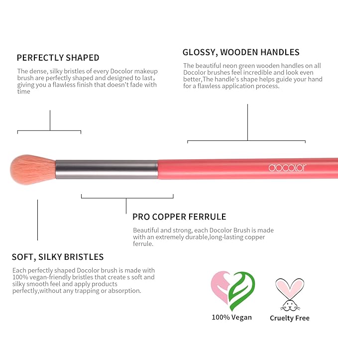 Docolor Makeup Brushes 10Pcs Makeup Brush Set Premium Synthetic Powder Foundation Contour Blush Concealer Eye Shadow Blending Liner Make Up Brush Kit - Neon Peach