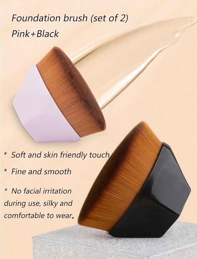 Makeup Brush 2PC, Flawless Foundation Make-Up Brush, Flat Top High-Density Makeup Brush, Multi-Purpose Mixed Brush For Concealer, Cream, Face Cream, Powder, Etc