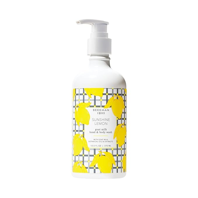 Beekman 1802 Goat Milk Hand Wash, Sunshine Lemon - Scented - 12.5 oz - Cleanses, Softens & Nourishes Skin - Good for Sensitive Skin - Cruelty Free - Ready For Use, Pump Inserted