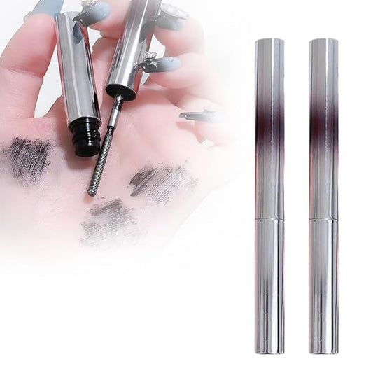 Iron Wand Mascara, Brushless Metal Wand Mascara Black Washable Metal Mascaras, Waterproof Long-Lasting 3D Curling Eyelash Iron Mascaras with No Flaking (Black+Brown)