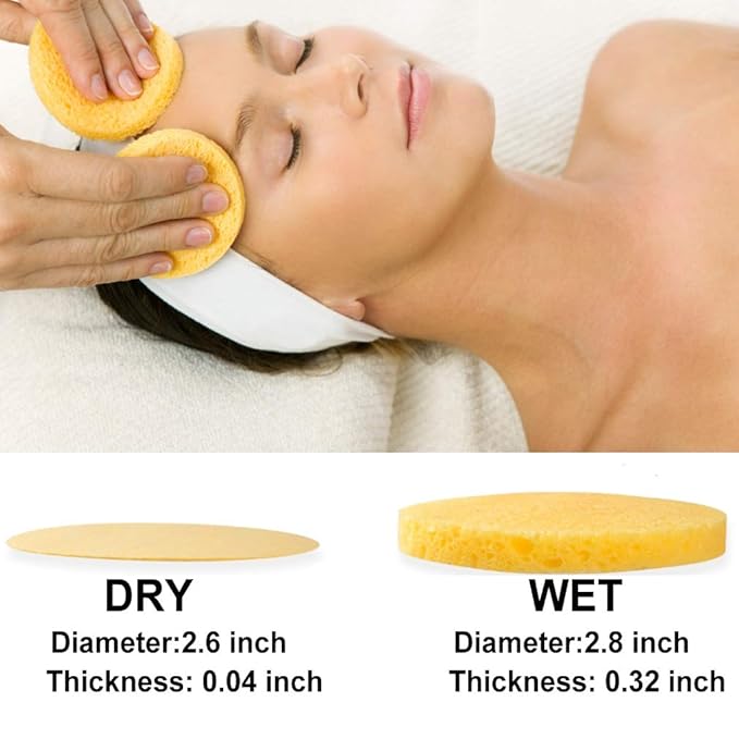 METUUTER 50 PCS Compressed Facial Sponges for Estheticians- 100% Natural Cellulose Face Sponge Professional Cosmetic Spa Sponges for Face Cleansing, Massage, Pore Exfoliating, Mask, Makeup Removal