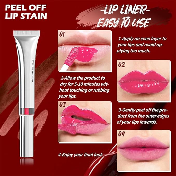 evpct Lip Tains Peel off, 3Pcs Peel off Lip Liner Tattoo Lip Stain Tint Gloss Makeup Set, Long Lasting Waterproof 24 Hours Matte Transfer-proof Color Stay Lipstick, Light Pink & Dusty Rose & Rose Pink