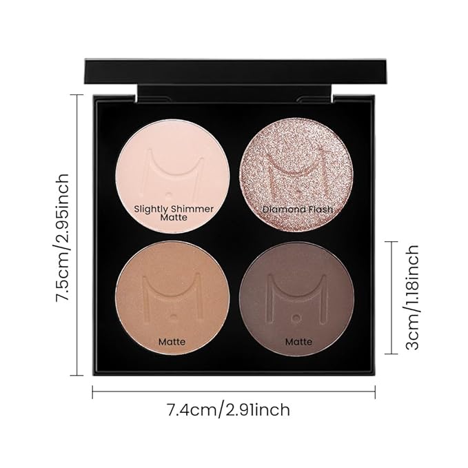 Eyeshadow Quad - Blendable Matte & Shimmer, 4 Shades Nude Champagne, Gold, Light & Dark Brown, Velvety Pigmented Formula, Long-Lasting, Built-In Mirror, Perfect for Older Women 01#