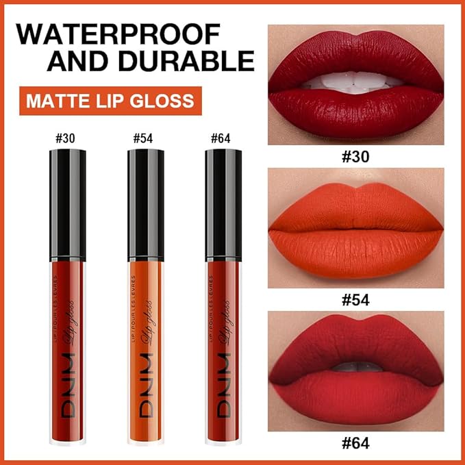 evpct 3Pcs Dark Orange Ruby Red Matte Liquid Lipstick Lip Stain Sets for Women, Matte Lipstick Long Lasting Waterproof Permanent 24 Hours original, Magic Lip Sticks Pack for Halloween Daily Makeup