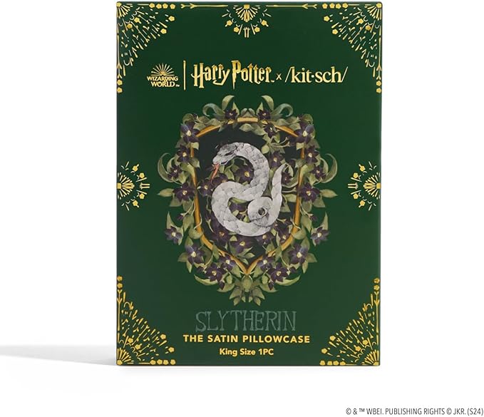 Kitsch x Harry Potter Slytherin Satin Pillowcase with Zipper for Hair & Skin – Double-Sided, Softer Than Silk, Wrinkle-Free, Machine Washable, Frizz Control, Breakout Prevention - King Size (19x36)