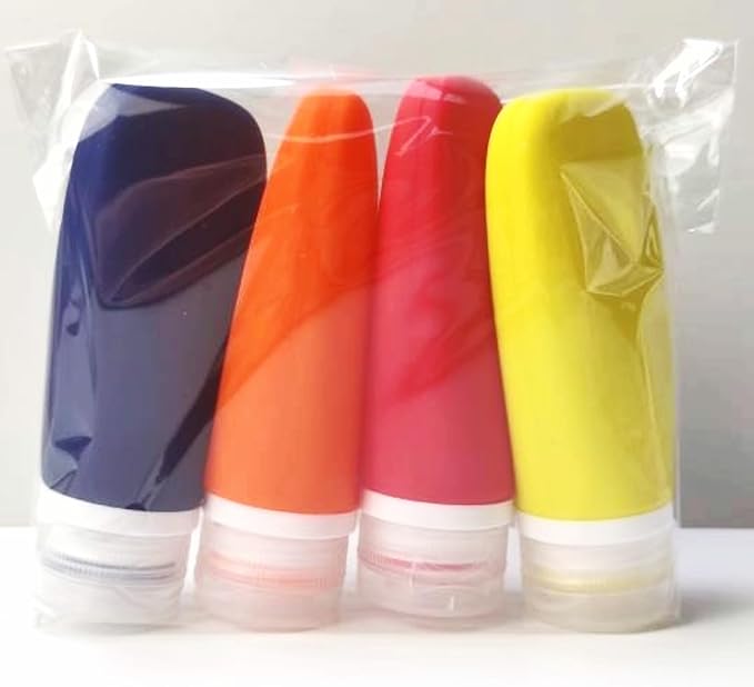 Travel Bottles for Toiletries, TSA Approved 3oz Leak Proof Silicone Soft Refillable Squeeze Travel Size Containers BPA Free for Cleansers, Lotions, Shampoo, Conditioner (red,yellow,blue,orange)