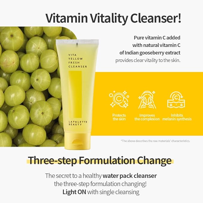 lapalette Vita Yellow Fresh Cleanser | Gentle Make-up Remover | 1-step Cleanser | 88% Moisturizing Essence | Natural Vitamin | Korean Skincare 3.38fl.oz