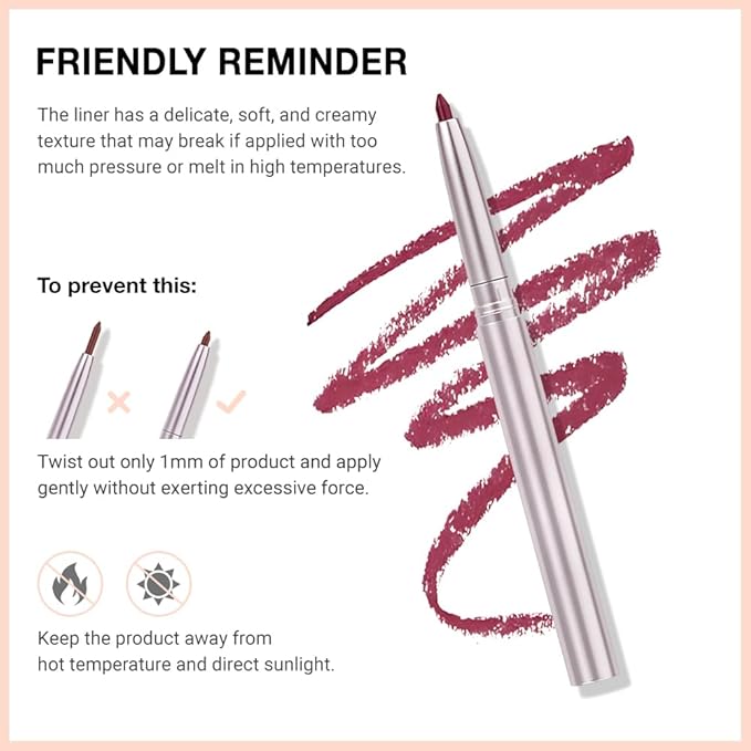 Retractable Lipliner Pencil Waterproof Makeup for Lip Liner and Eye Liner, Smooth and Creamy, Long Lasting Matte Finish, Vegan Beauty, Matte Velvet Pigmented Lip Liner(10#Purple Red, 1)