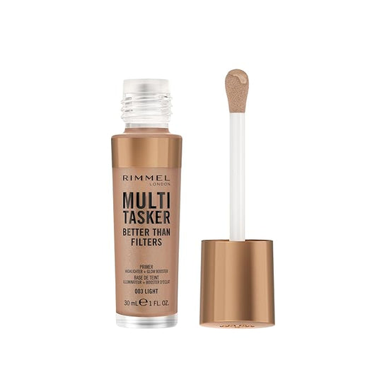 Rimmel Multi-Tasker Better Than Filters, 003 Light, Face Primer, Glow Booster and Highlighter, Vegan Formula, Anti-Ageing Benefits, Light-Reflecting Pigments, Giant Soft-Touch Wand, 1oz