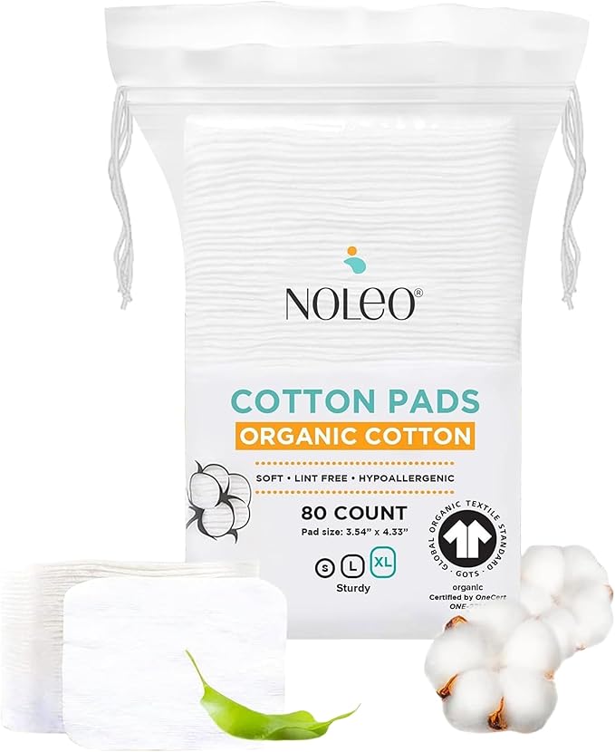 NOLEO Organic Cotton Pads, XL Extra-Large Pressed & Lint-Free Rounds, 3.54" × 4.33", Biodegradable & Compostable, 80-Count – Diaper Care & Makeup Remover