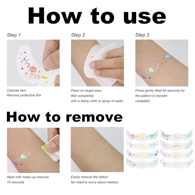 8Pcs Halloween Face Makeup Patches, Glitter Freckles Face Tattoo for Teenagers & Young Women, Sparkle Freckles Makeup Patches, Waterproof Face Glitter Freckles (8PcsC Holographic Multicolor)