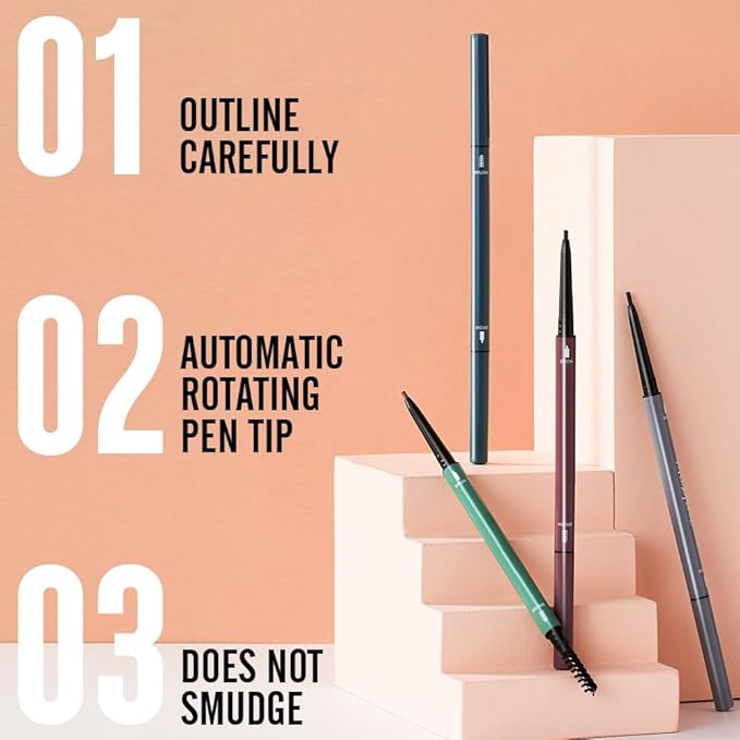 3 Pcs Gray Eyebrow Pencils for Women,with Spoolie Brush,Eyebrow Pencil Soft Textured,Waterproof Sweat-proof for Fills in Sparse Areas and Gaps Create a Natural Eye Brow,Vegan & Cruelty-Free