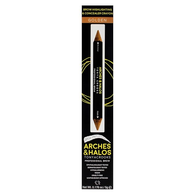 Arches & Halos Brow Highlighting and Concealer Crayon - Golden - Shaping and Shimmer Eyebrow Stick and Highlighter Duo - Soft, Ultra Creamy Formula - Define, and Sculpt for Sharp Brows - 0.176 oz